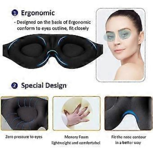 2-pack Sömnmask 3D Konturformad med Justerbart Band
