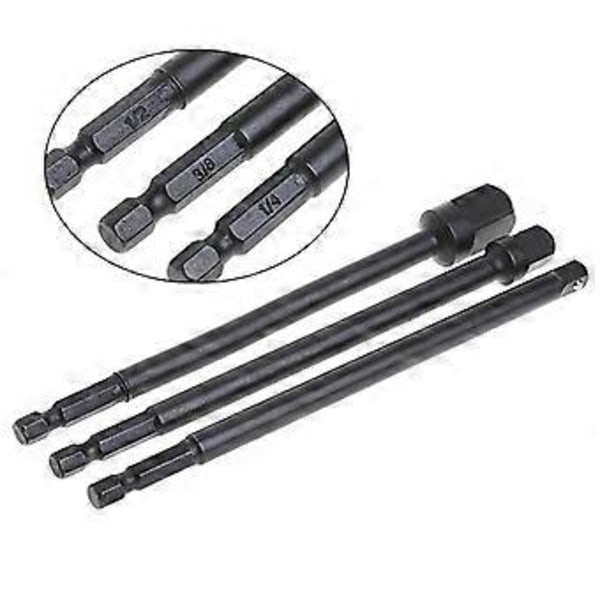 3 stk. adaptersett for pipe, sekskantfeste til 1/4 3/8 1/2 tomme, slagtrekkerbor