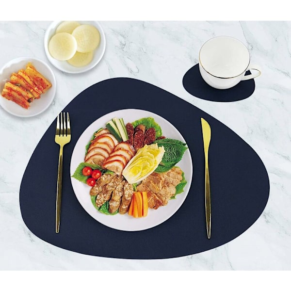 Vendbare læderunderlag 4 stk. bordmåtter vaskbare og 4 stk. coasters til hjemmekøkken spisestue gul+sort