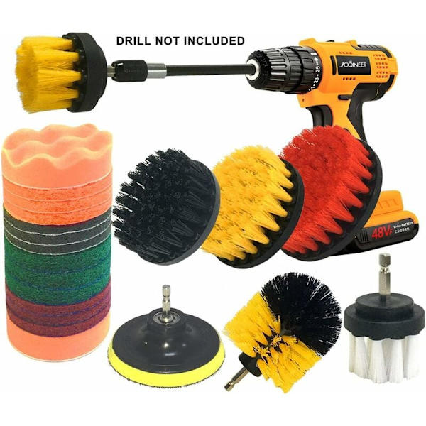22-delt børstekoblingssett Elektrisk skrubbebørste Drill Brush Kit Skrubbebørste med lang forlengelse