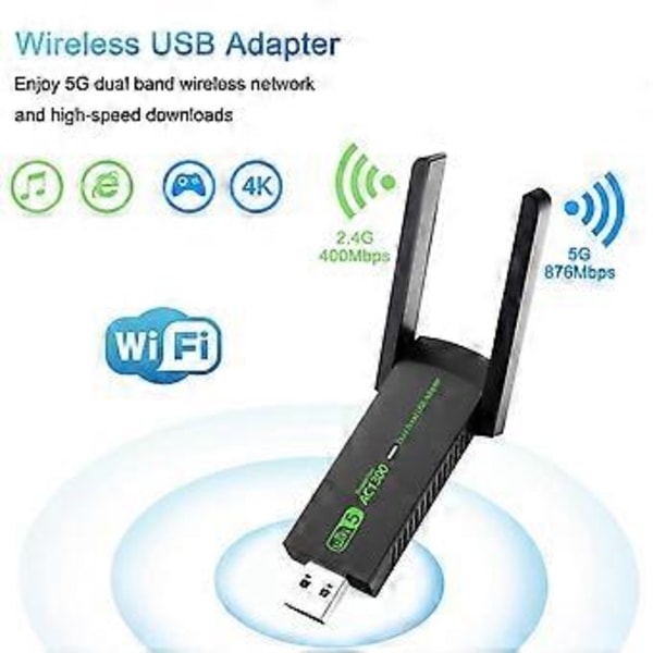 1300Mbps USB WiFi Adapter Dual Band 2.4G 5GHz Trådløs Dongle Signalmodtager til PC/Laptop Win 7/8/10/11 Driverfri