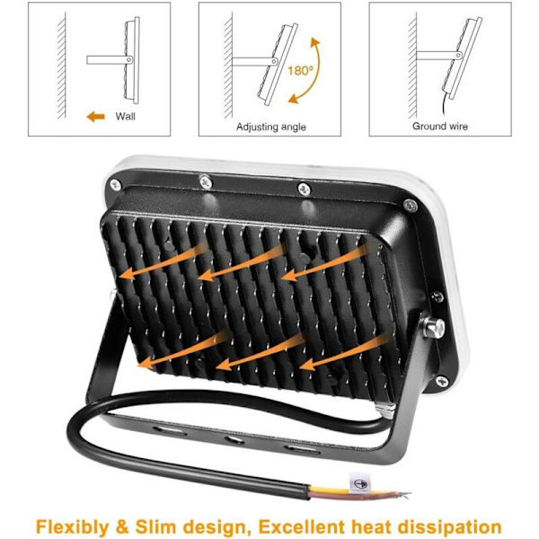 Ulkoinen LED-valonheitin 50W Vedenpitävä IP67 6500K Viileä valkoinen Ulkoinen LED-valonheitin 4500LM Ulkoinen LED-valonheitin autotalliin, puutarhaan, terassille, pihalle, Po