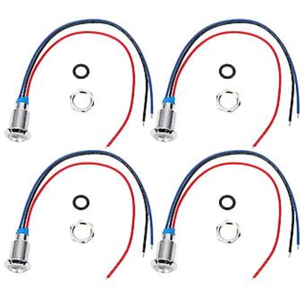 4 Sett Ferdigkablet Runde LED Mini Felles Anode 2-Farget Indikatorlys 10mm 110-220V (Rød og Blå)
