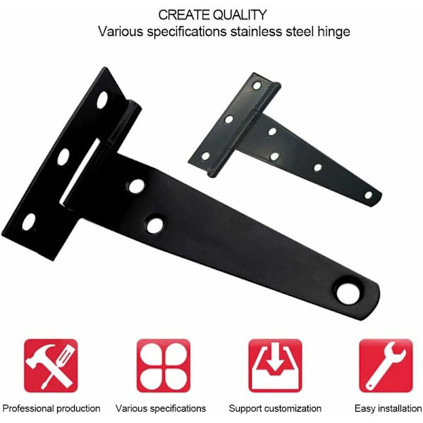 Hengsler i jern - T-hengsler for tunge porter, lange hengsler for port- og skurporter, T-hengsler, svart maling, 6 tommer