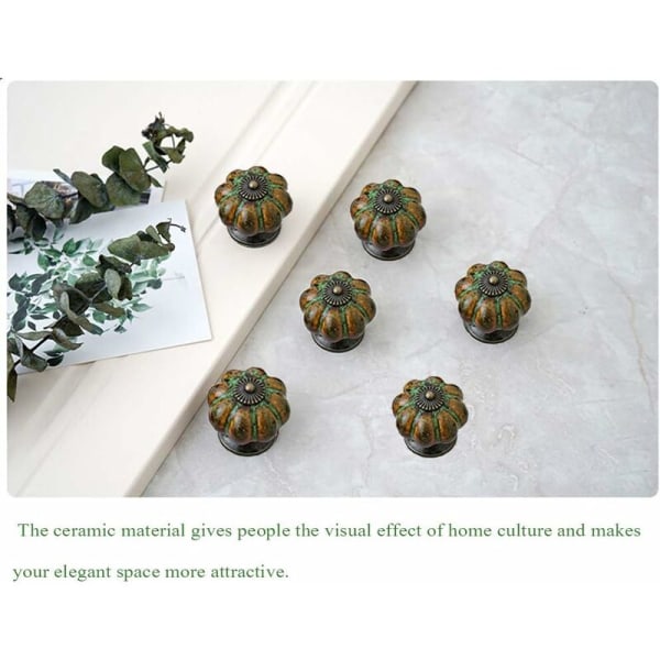 6 stk. knopper i europæisk stil, keramisk glaserede græskarknopper Klassisk vintage skabsskuffehåndtag (grøn)