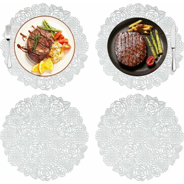 Table Coaster, Coaster, 4 Pieces Placemats, Pvc Material, Non-Slip, Heat Insulation, Dirt-Repellent, Easy To Clean, For Kitchen, Banquet (38Cm, Silv