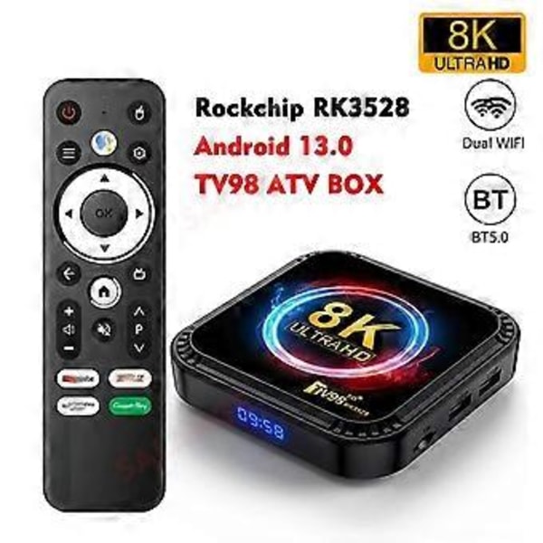 TV98 RK3528 Äly-TV-boksi Android 13 8K HD 2.4G&5G Wifi Mediasoitin Mini Digiboksi, 2G+16G EU-pistoke