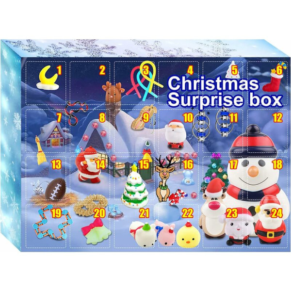 24-pack Fidget Sensory Adventskalendrar 2022 Toy Pop, Ati-Angst Kids Fidget Push Pop Bubble Toy Box, Surprise Present Box Xmas Party Favor S