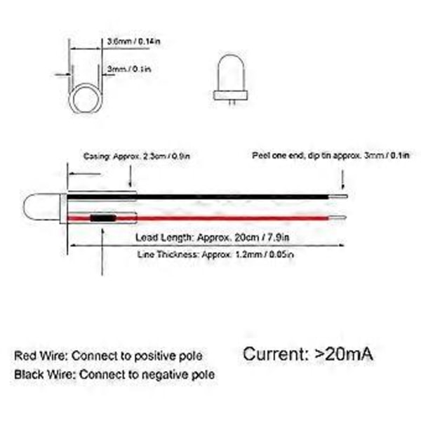 100 st LED Förkopplade Lysdioder 12V Rund Huvud Hög Ljusstyrka InLine Pärlor 3mm 20cm (Grön Avger Smaragdgrönt Ljus)
