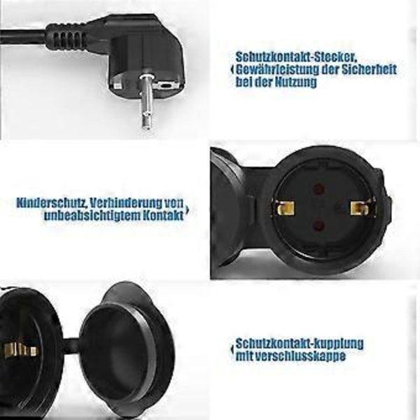 Kaksoispistorasia, Jatkojohto 2 Schuko-pistorasialla, Monipistorasia Ulkokäyttöön, 16 A / 250 V, EU-pistoke