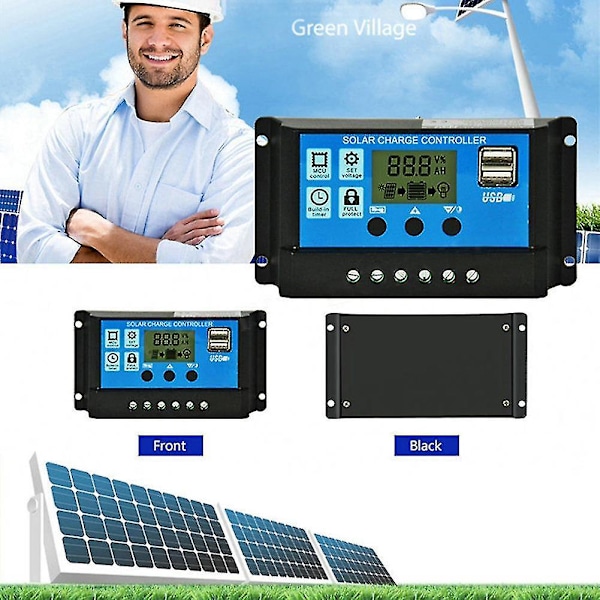20A Automatisk Solcellelader PWM Dobbel USB-utgang Solcellepanel Lader Regulator 12v24v Strøm HD LCD-skjerm Betterlifefg