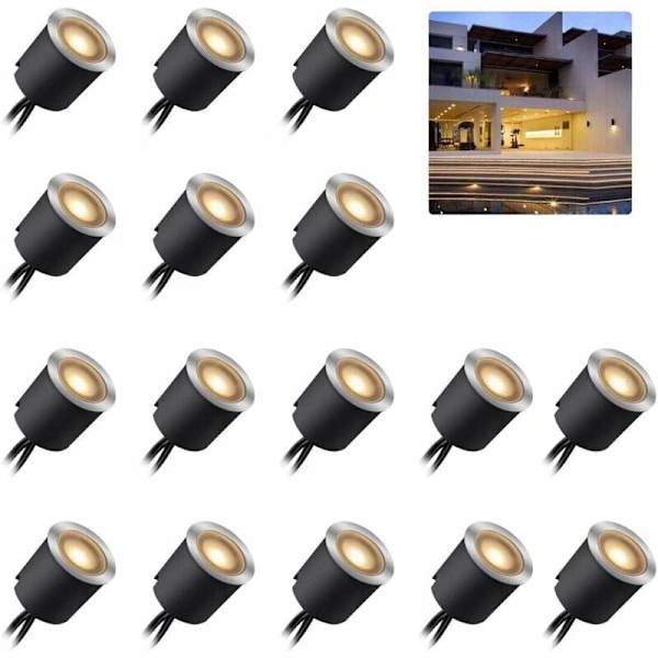 LED Recessed Spotlights Outdoor IP67-16PCS Recessed Spotlights for Deck Wood Ceiling,Waterproof 0.6W Ø32mm Outdoor for Patio Kitchen Garden Walkway