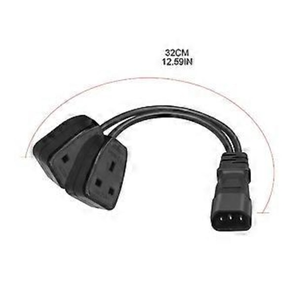3-benet stik IEC320-C14 til UK 13A+UK 13A Konverter Strømkabel Ledning