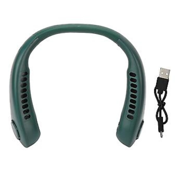 Bärbar Halsfläkt 3 Hastigheter Justerbar Lågt Ljud Uppladdningsbar Handsfree Bladlös Fläkt för Kvinnor och Män Grön