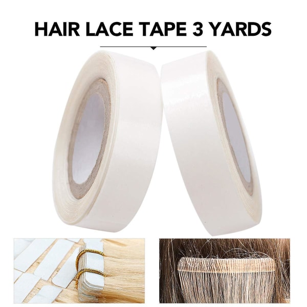 Hårerstatning sterkt selvklebende tape, blonder foran parykk hårstøttetape (1,27 cm x 3 yards, 2 ruller/pakning)
