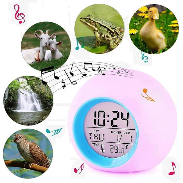 Barn LED väckarklocka Wake Up Digital Clocks Sängklocka 7 färger Blinkande ljus för sovrumsdekor (blå)