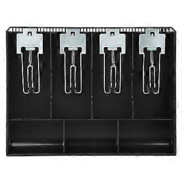 Kasseapparat Indsatsbakke Udskiftning Kasserer Fire Rum med Metalklips (sort)