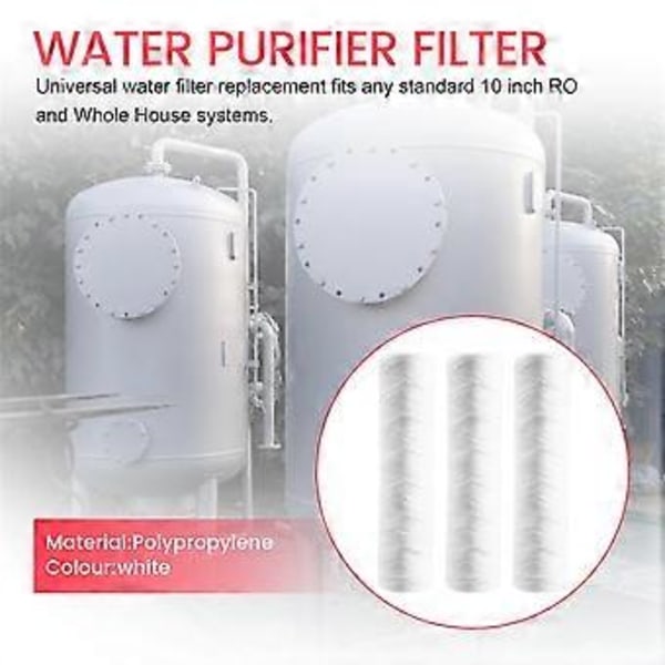 3 st Vattenrenare 10 Tum Trådlindat Filter 5 Mikrometer PP Bomullsfilter Sedimentfilter