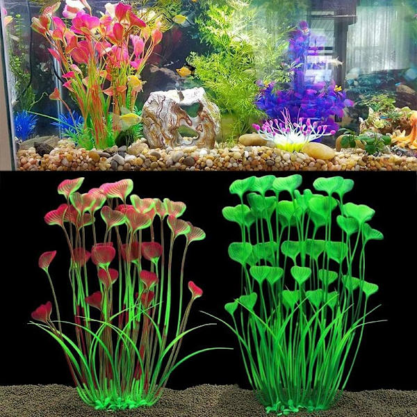2 stk. kunstige akvarieplanter av plast for akvariedekorasjon, store akvarieplanter kunstige planter for akvariedekorasjoner 40 cm H
