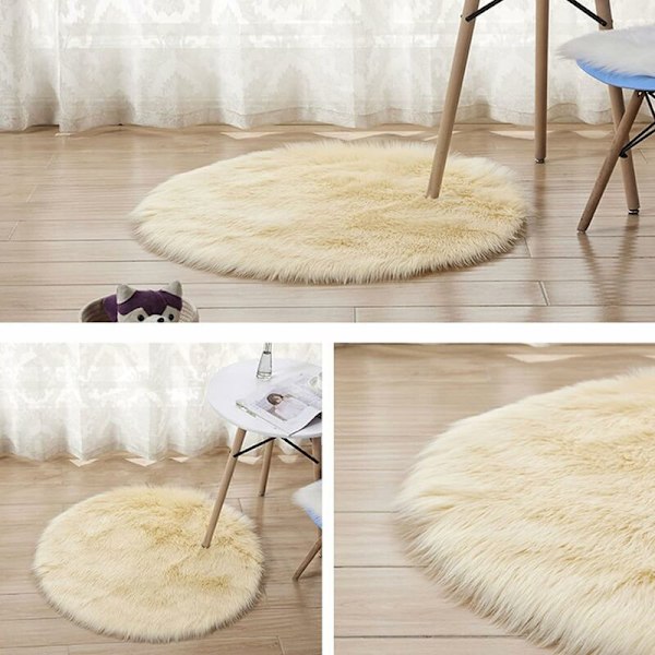 Rund konstgjord fårskinnsstil matta konstgjord fleece stolsöverdrag sittdyna mjuk fluffig lurvig matta för sovrumssoffa golv (gul, 45 x 45