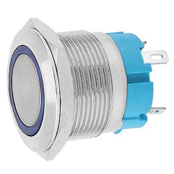 2 st 4-Pin Självlåsande Tryckknappsbrytare med Ringljus 22mm IP65 för Båt Bil Modifiering (Blå 220VAC)