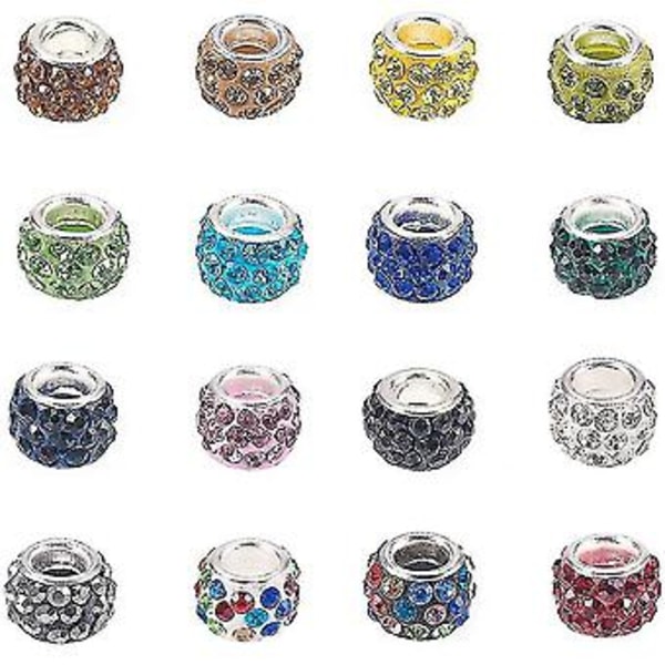 DIY Rhinestone Glas Europeiska Pärlor Polymerlera Stort Hål Slide Kristallberlocker Med Silverfärgade Mässingskärnor Blandade Färger Distanspärlor Passar Europ