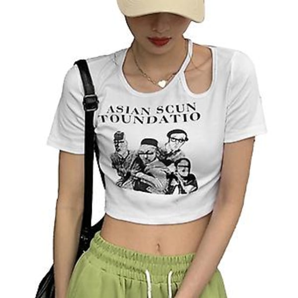 Naisten Crop Top Retro Leikattu Mukava Lyhythihainen Kesä T-paita Päivittäiseen Vapaa-aikaan Ostoksille Valkoinen M