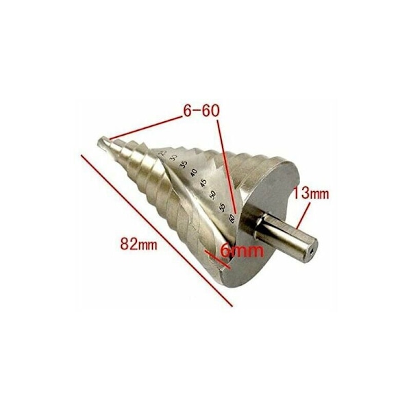 Hög hastighet titanstål stegborr, HSS spiralborr flerstegshålsskärning 6mm-60mm hålstorlek Totalt 12 steg, förstoring, plåt, PCV, W