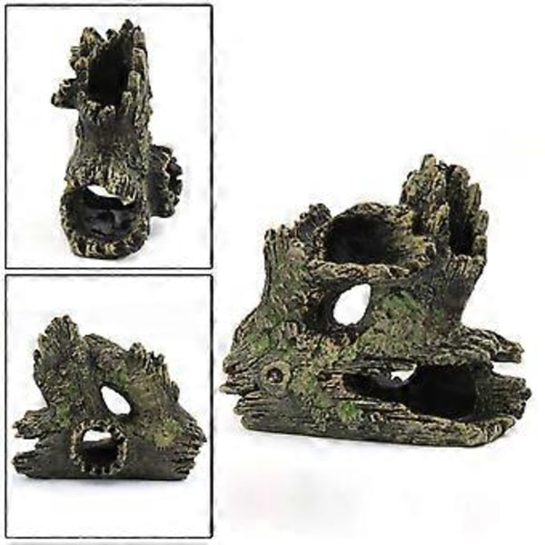 Akvarium Ornament Drivtømmer Resin Træstamme DIY Hul Hus Hule Ornament til Akvarium Landskabsdekoration