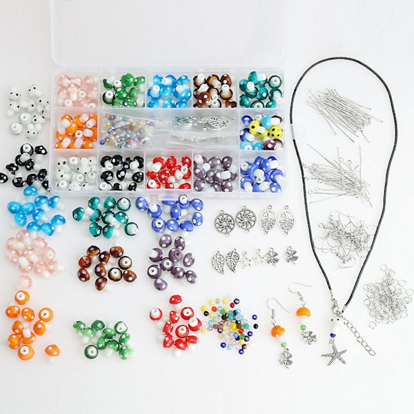 15-delad blandad färgad pärlkit svampformad lampwork glaspärla med 2 mm hål