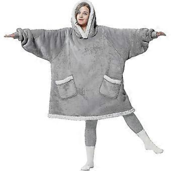 Brukbar pleddgenser - Sherpa fleece hettepledd for voksne, varm og koselig pleddgenser