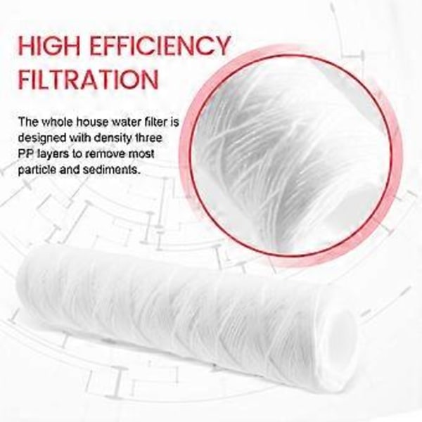 3 st Vattenrenare 10 Tum Trådlindat Filter 5 Mikrometer PP Bomullsfilter Sedimentfilter
