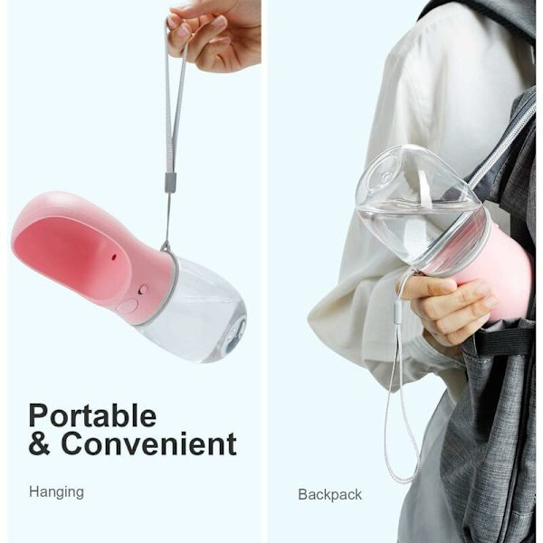 Pet Vann Dispenser Antibakteriell Mat Grade Lekkasjesikker Hund Katt Utendørs Reise Drikkeflaske Skål-350ml Hund Gave (Rosa)