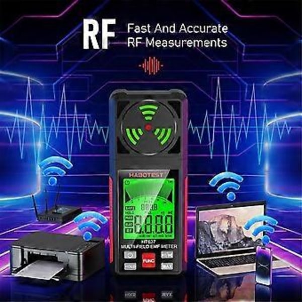 EMF-måler, 3 i 1 EMF-detektor Elektromagnetisk feltstrålingsdetektor til EF, MF, RF, WiFi-signal, EMF-læser til hjemmet