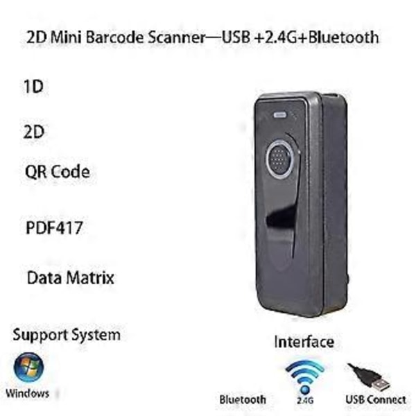 Kannettava pieni langaton viivakoodinlukija ja Bluetooth 1D/2D QR-viivakoodinlukija Androidille (musta)