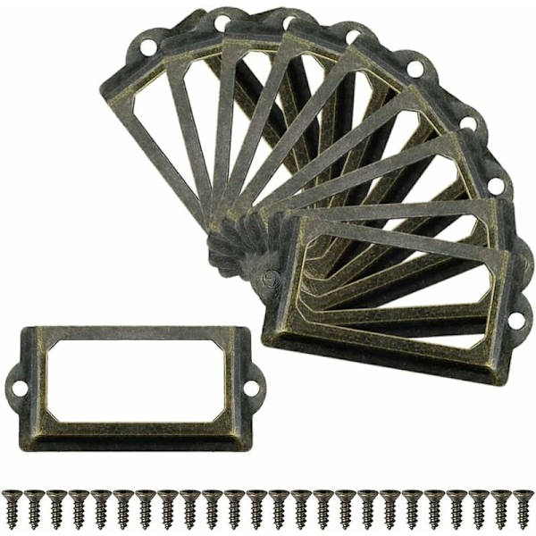 Pakke med 30 metal etiket holdere, møbel etiket holder, skuffe etiket holder, skab etiket holder, vintage etiket holder, med skruer, til af