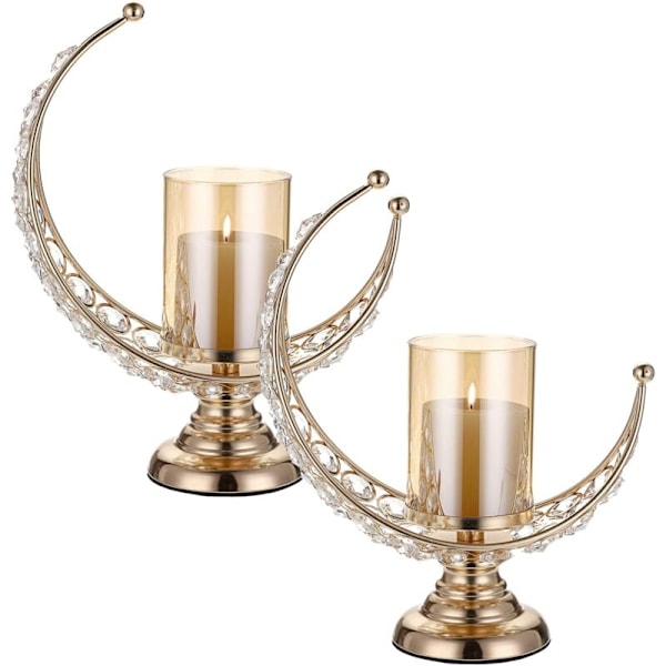 2pcs Moon Shaped Candle Holders Crystal Candlestick Candle Holder for Wedding Table Home Decoration (Golden)