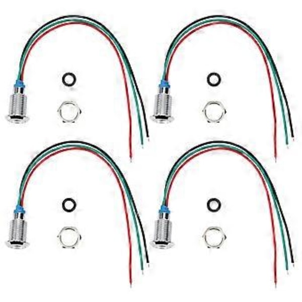 4 sæt Fortrådede Runde LED'er Mini Fælles Anode 2-Farvet Indikatorlys 10mm 110-220V (Rød og Grøn)