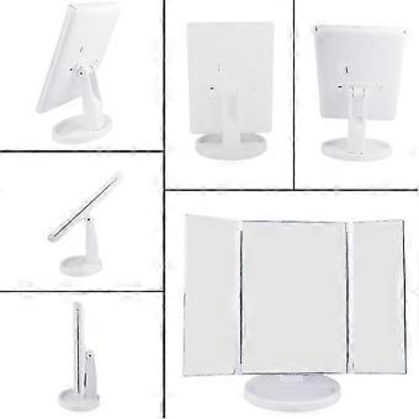 Makeup Spejl med Lys og 21 LED Lys, Make Up Vanity Spejl med 3x/2x/1x Forstørrelse og Touch Skærm, Kosmetisk Trefoldet Bord Øjen Forstørrelsesglas Ma