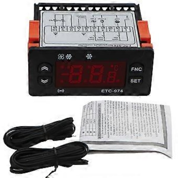ETC-974 Digital Temperaturkontroller Mikrodatorkyltermostater Kyltermostat Larm 220V Sensor
