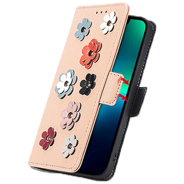Flip Wallet Case kompatibel med Iphone 14 Plus, kortpladser 3d Flower Læder Magnetisk Cover Khaki