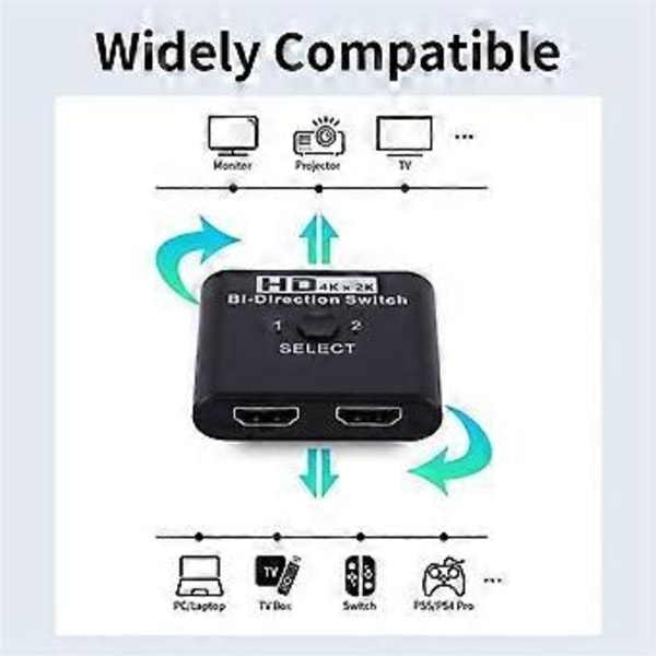 4K X 2K-kompatibel Switch Bi-Direction 2 Portar Splitter Switch för Laptop PC /4 TV Box Adapter(B)