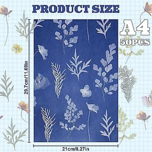 50 Ark Sunprint Kit S Høy Sensitivitet Diy (a4/8.27 X
