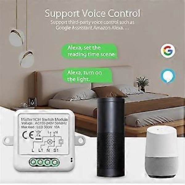 Matter WiFi Smart Switch 10A Smart Home Automation Relæmodul Tuya Smart Life Fungerer med Alexa Home