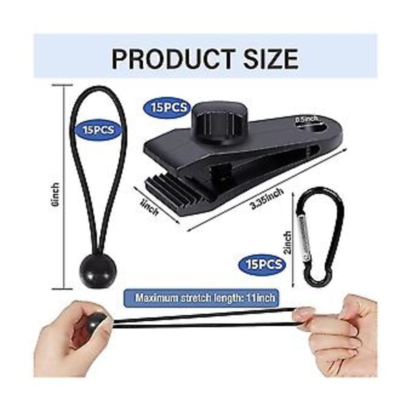 45 st Tarp Clips Kraftiga Grepp Med Karbinhakar Och Bungeesnören Set, Presenning Presenning Fa