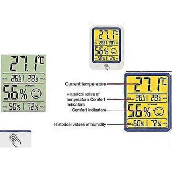 LCD Elektronisk Digital Temperatur Fugtighedsmåler Termometer Hygrometer Baggrundslys Hjem Indendørs Vejrstation