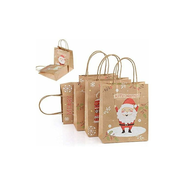 Set med 24 papperspresentpåsar med handtag Jul påsar - 26cm x 21cm x 10cm