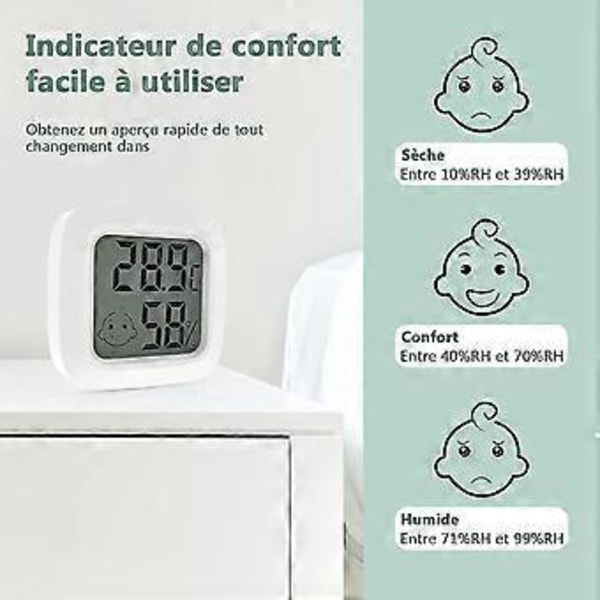 2 stk. Indendørs Termometer, Lille Høj Præcision Digital Hygrometer Termometer, Temperaturmåler og Fugtighedsmåler Komfortniveauindikator Til Kontor