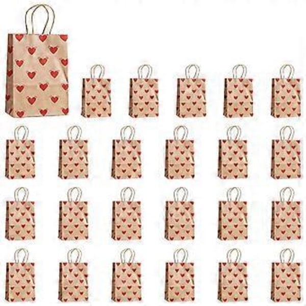 B 24 stk. Valentinsdag Gaveposer, Slikposer Godteposer med Håndtag Hjerte Kærlighed Papirposer til Bryllup og Valentinsdag