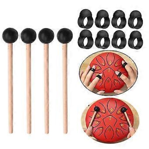 8 st Fingerplektrum för Stål Tongue Drum, Fingerhylsor Handpan med 4 st Ethereal Drum Trumstockar Kit Pe